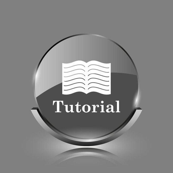 Icono tutorial. Brillante botón de Internet brillante sobre fondo gris
 - Foto, Imagen