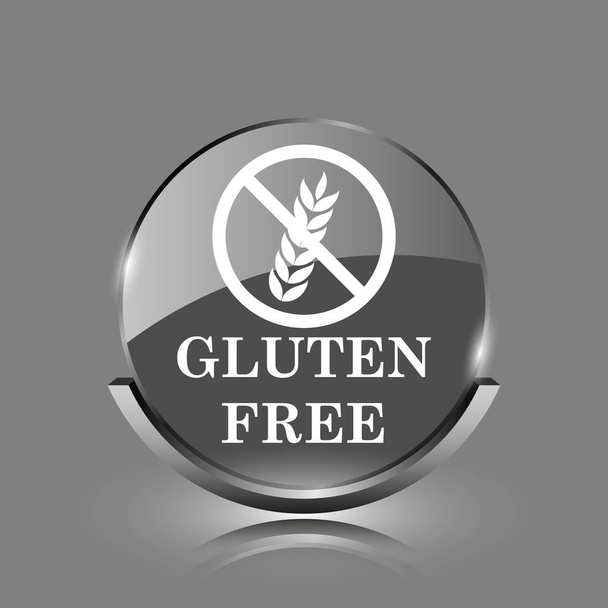 Glutén free ikonra. Fényes fényes internet gombra a szürke háttér - Fotó, kép