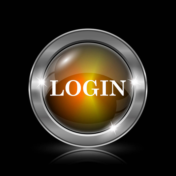 ログイン アイコン。黒い背景に金属製のインター ネット ボタン - 写真・画像