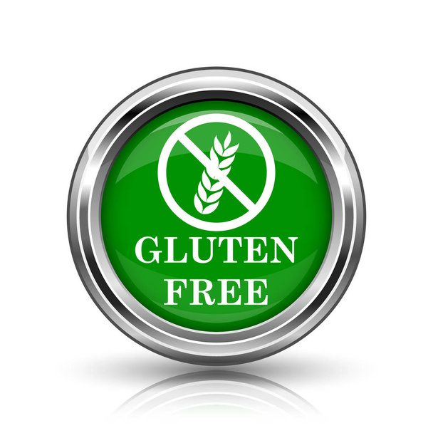Glutén free ikonra. Fémes internet gomb fehér háttér - Fotó, kép