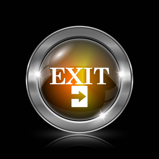 Symbol Exit. Kovové tlačítko internet na černém pozadí - Fotografie, Obrázek