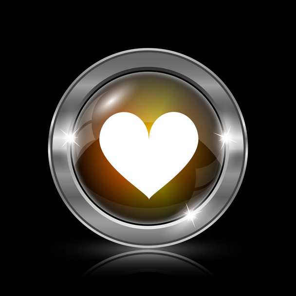 Heart icon. Metallic internet button on black background - Photo, Image