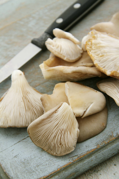 oyster mushrooms with knife  - Photo, Image
