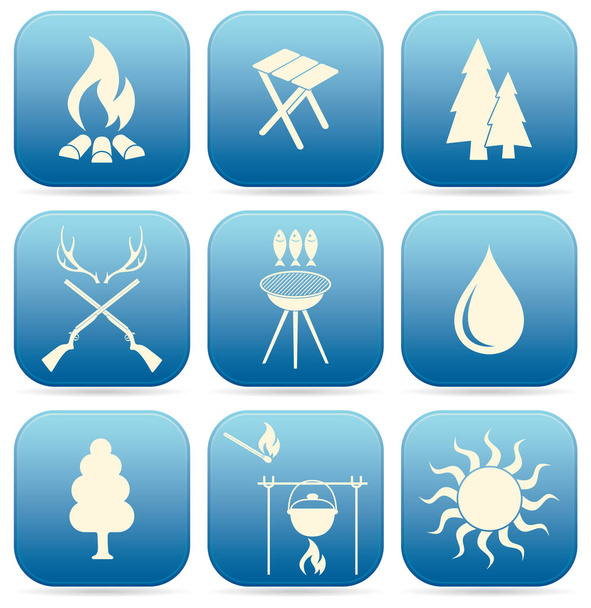 Conjunto de ícones de viagem e equipamentos de acampamento. Ilustração vetorial
 - Vetor, Imagem