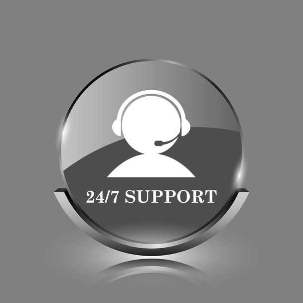 Icona di supporto 24-7. Lucido pulsante internet lucido su sfondo grigio
 - Foto, immagini