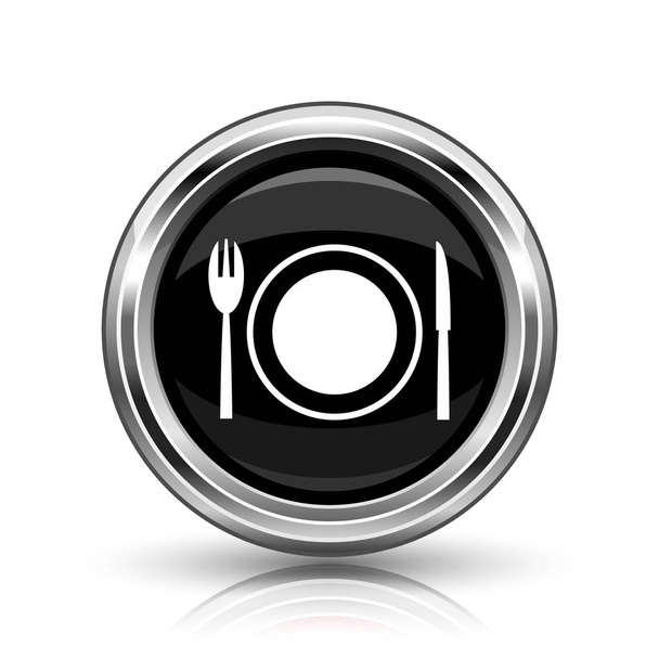 Εικονίδιο εστιατόριο. Μεταλλικό κουμπί internet σε άσπρο φόντο - Φωτογραφία, εικόνα