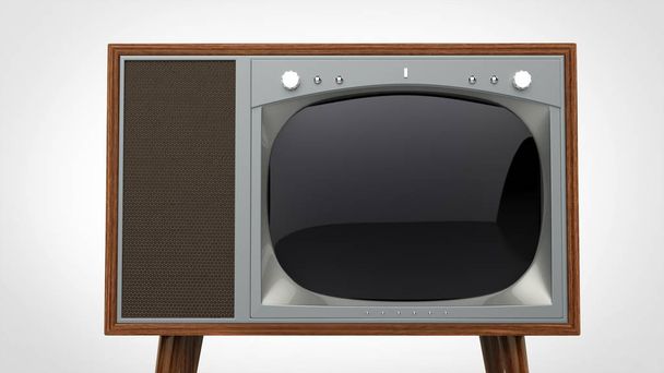 Koyu ahşap vintage Tv ile gümüş ön - closeup çekim ayarlayın. - Fotoğraf, Görsel