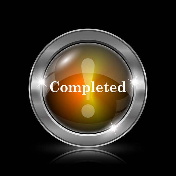 Completed icon. Metallic internet button on black background - Photo, Image
