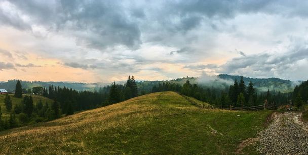 Sun and clouds - panoramic landscape of Carpathian mountains. View from Hoverla, Chornohora ridge - Photo, Image