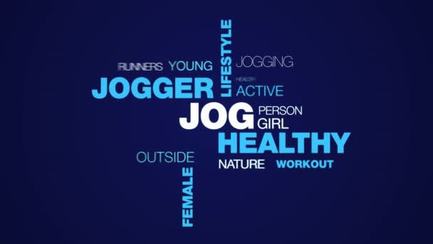 ジョギング健康ジョガー ライフ スタイルに合わせてフィットネス スポーツの運動ランナーの女性の人々 にアニメーション単語雲背景 uhd 4 k で 3840 2160. - 映像、動画