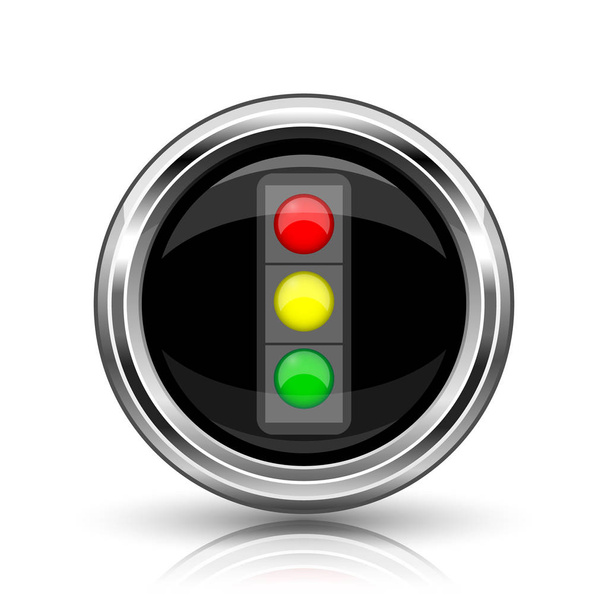 εικονίδιο φωτεινού σηματοδότη. μεταλλικό κουμπί internet σε άσπρο φόντο - Φωτογραφία, εικόνα