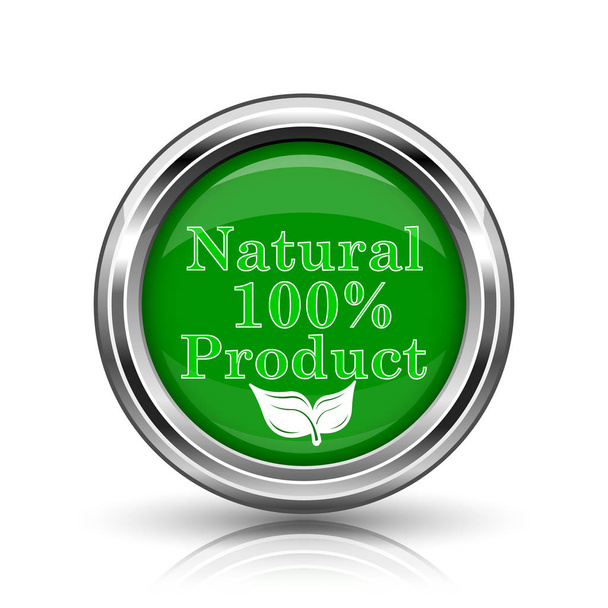 100% икона натурального продукта. Металлическая кнопка интернет на белом фоне
 - Фото, изображение