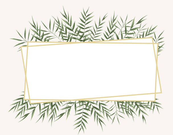 background for text from eucalyptus. gray and green eucalyptus.invitation, postcard with eucalyptus. rustic style, Botanical style. burp with greens. vector illustration - Vettoriali, immagini
