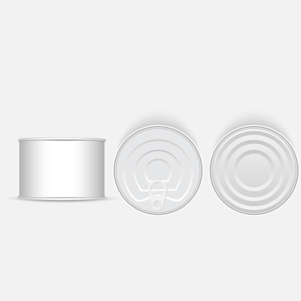 Fehér és metál konzervdoboz fehér kupak készlet. mintája fel. Vektor . - Vektor, kép