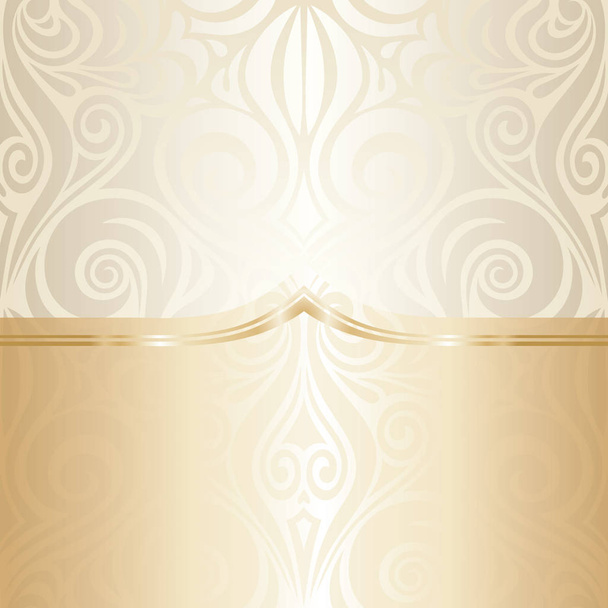 Wesele kwiatowy ozdobny mandala vintage design pattern blady tapeta tło Ecru Bege z golden miejsce - Wektor, obraz