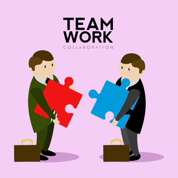 Businessmen holding puzzle pieces. Teamwork - Vector, Image