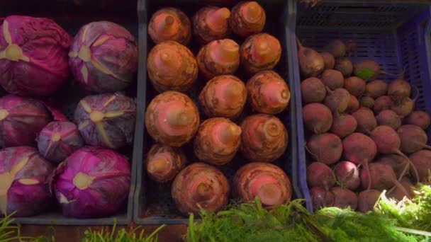 Beautifully showcase in the vegetable market - Imágenes, Vídeo