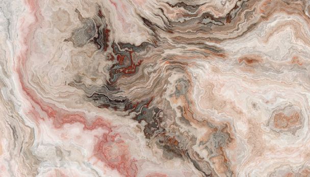 The tile of grey Onyx abstract texture with rose inclusions. Colorful background. 2D illustration. Natural beauty - Photo, Image