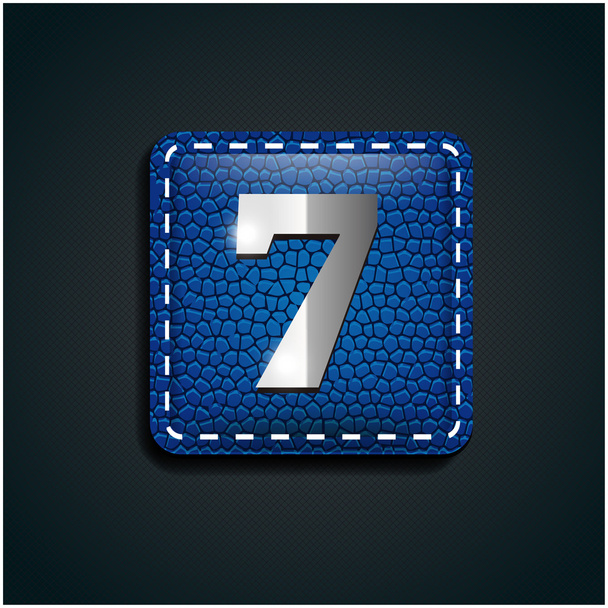 Number seven steel on leather button - Vector, Image