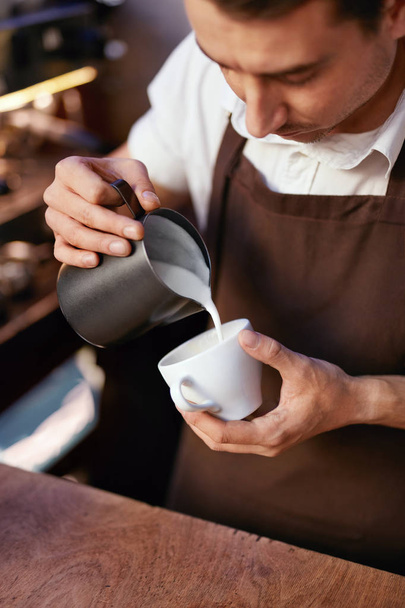 Barista Preparing Coffee In Cup At Cafe - Photo, image