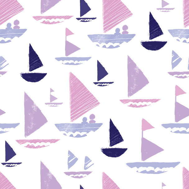 Purple pink tribal boats repeat pattern design - Vector, Image