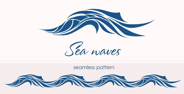 Stilize dalgalar üzerinde hafif bir adam ile deniz seamless modeli - Vektör, Görsel