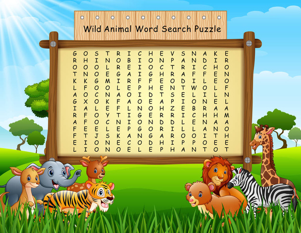 Vector illustration of Wild animals word search puzzle - Vector, Image