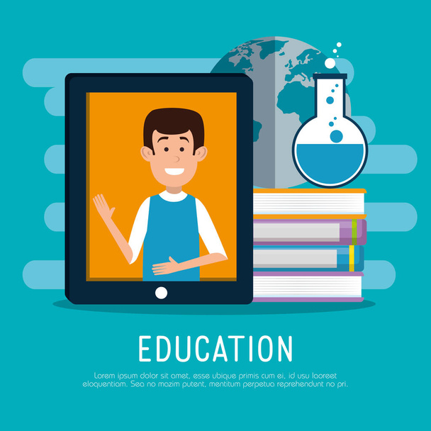 man character with education on line icons  - Vector, Image