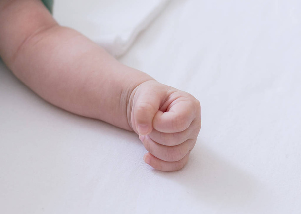 Baby little hand on white background - Photo, Image