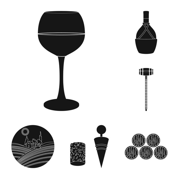 Prodotti vitivinicoli icone nere in collezione set per il design. Attrezzatura e produzione del simbolo del vettore del vino illustrazione web stock
. - Vettoriali, immagini