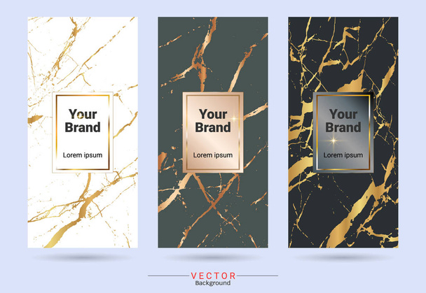 Embalaje de etiquetas de diseño de caja premium y plantillas de pegatinas, adecuado para marcas de productos de lujo con textura de mármol, lámina de oro y estilo lineal
  - Vector, Imagen