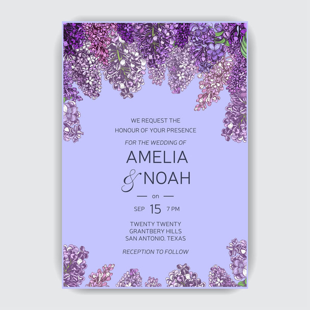 Vector hand drawn pattern. Card with Lilac flowers. - Διάνυσμα, εικόνα