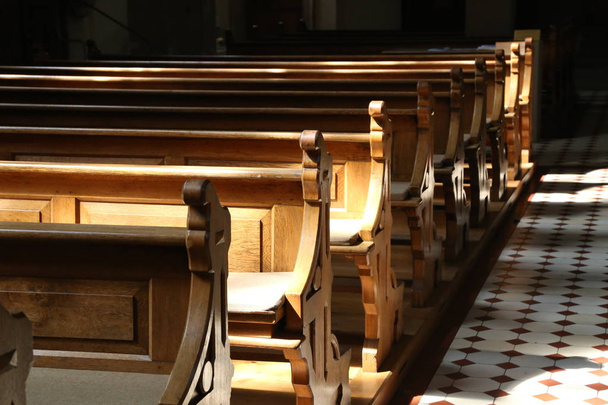 Church  / Church wooden bench - Zdjęcie, obraz