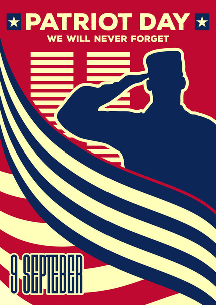 Patriot dag vintage spandoek of poster. We zullen nooit vergeten 11 September. Vectorillustratie - Vector, afbeelding