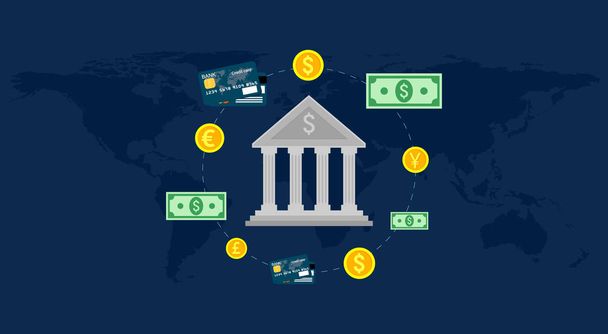 Bank, global foreign exchange market, banking trade, banking system. - Vector, Image