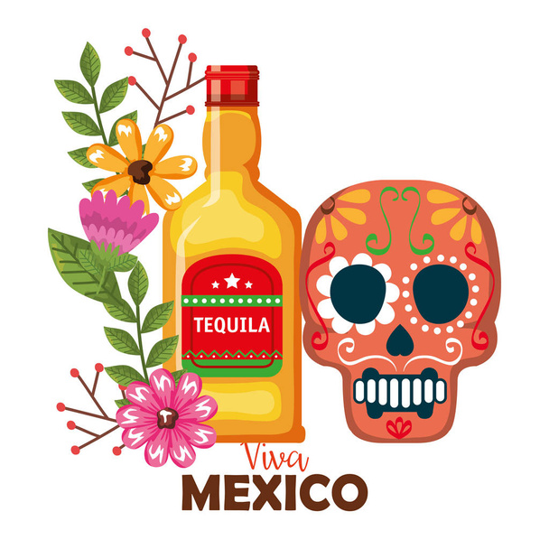 nap a halott maszk tequila üveg - Vektor, kép