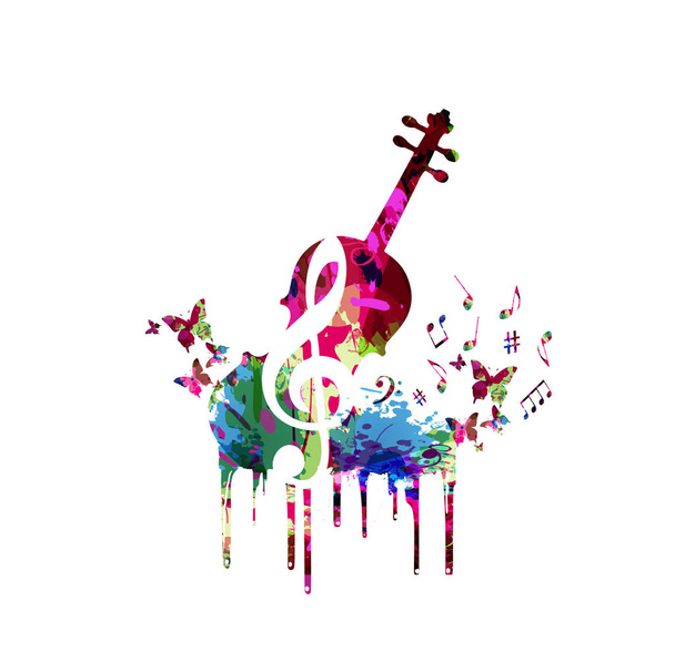 Muziek kleurrijke achtergrond met muziek notities en cello vector illustratie ontwerp. Muziek festival poster, creatief cello ontwerp - Vector, afbeelding