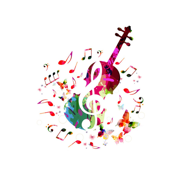 Music colorful background with music notes and violoncello vector illustration design. Music festival poster, creative cello design - Vecteur, image
