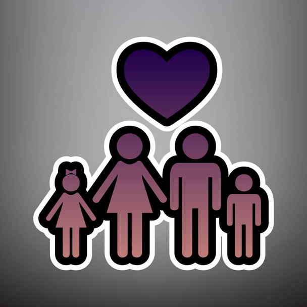 Perheen symboli sydämellä. Aviomiestä ja vaimoa pidetään lapsina
 - Vektori, kuva