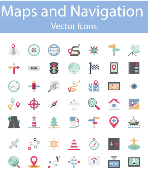 Mapy i nawigacja kolor wektorowe ilustracje ikony - Wektor, obraz