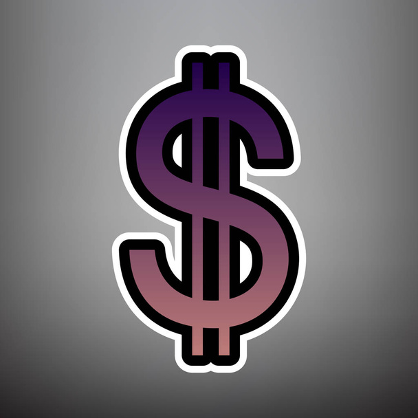 United states Dollar sign. Vector. Violet gradient icon with bla - Vector, Image