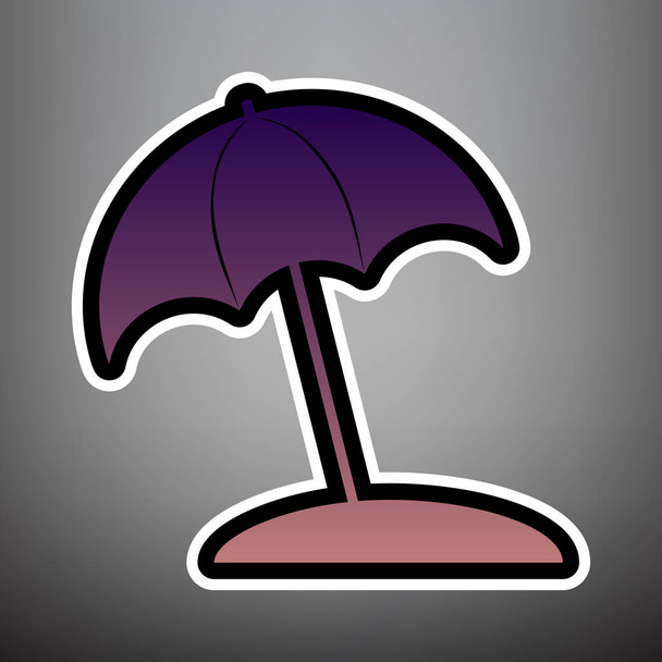 Знак користування парасолькою і шезлонгами. Вектор. Фіолетовий градієнта значок з - Вектор, зображення