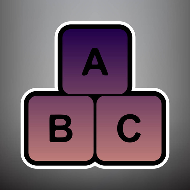 ABC kubus teken illustratie. Vector. Violet kleurovergang pictogram met bl - Vector, afbeelding