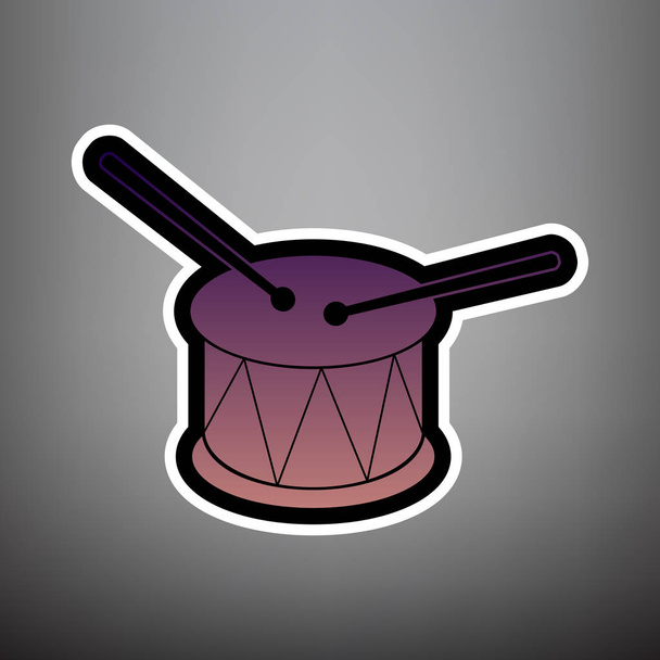 Signo de tambor. Vector. Icono de degradado violeta con lin blanco y negro
 - Vector, Imagen