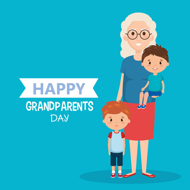 cartão de dia avós com vovó e geandchildren
 - Vetor, Imagem