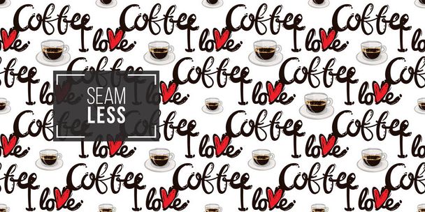 Seamless coffee pattern on white background - Vecteur, image