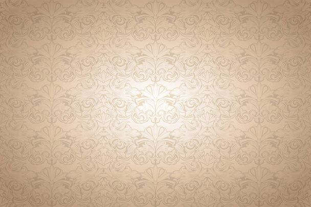 gold vintage background , royal with classic Baroque pattern, Rococo with darkened edges background(card, invitation, banner). horizontal format - Vector, Image
