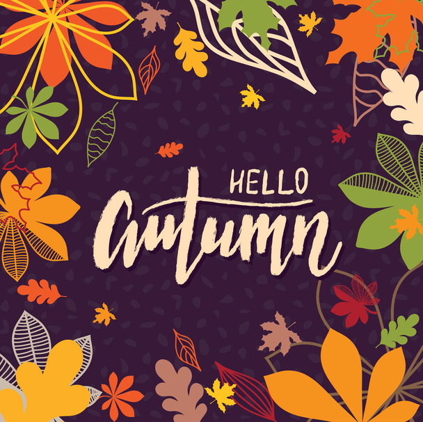 Background with multicolor autumn leaves. Vector illustration. Layout for discount labels and shopping - Vektori, kuva