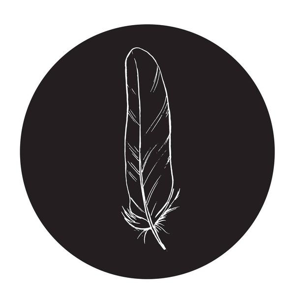 Detailed vector outline feather in a black circle. Laconic and stylish illustration. Monochrome vector - Vector, Image