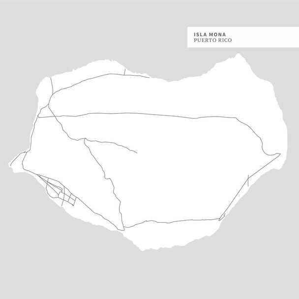 Map of Isla Mona, Puerto Rico, contains geography outlines for land mass, water, major roads and minor roads. - Vector, Image